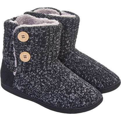 Black - Front - Keanu Womens-Ladies Cable Knit Slipper Boots