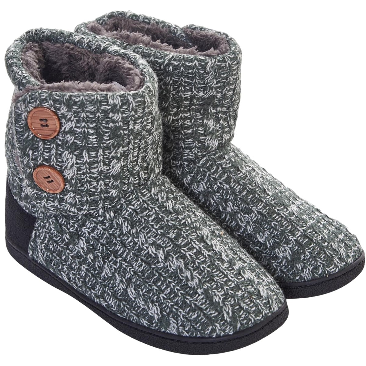 Grey - Front - Keanu Womens-Ladies Cable Knit Slipper Boots