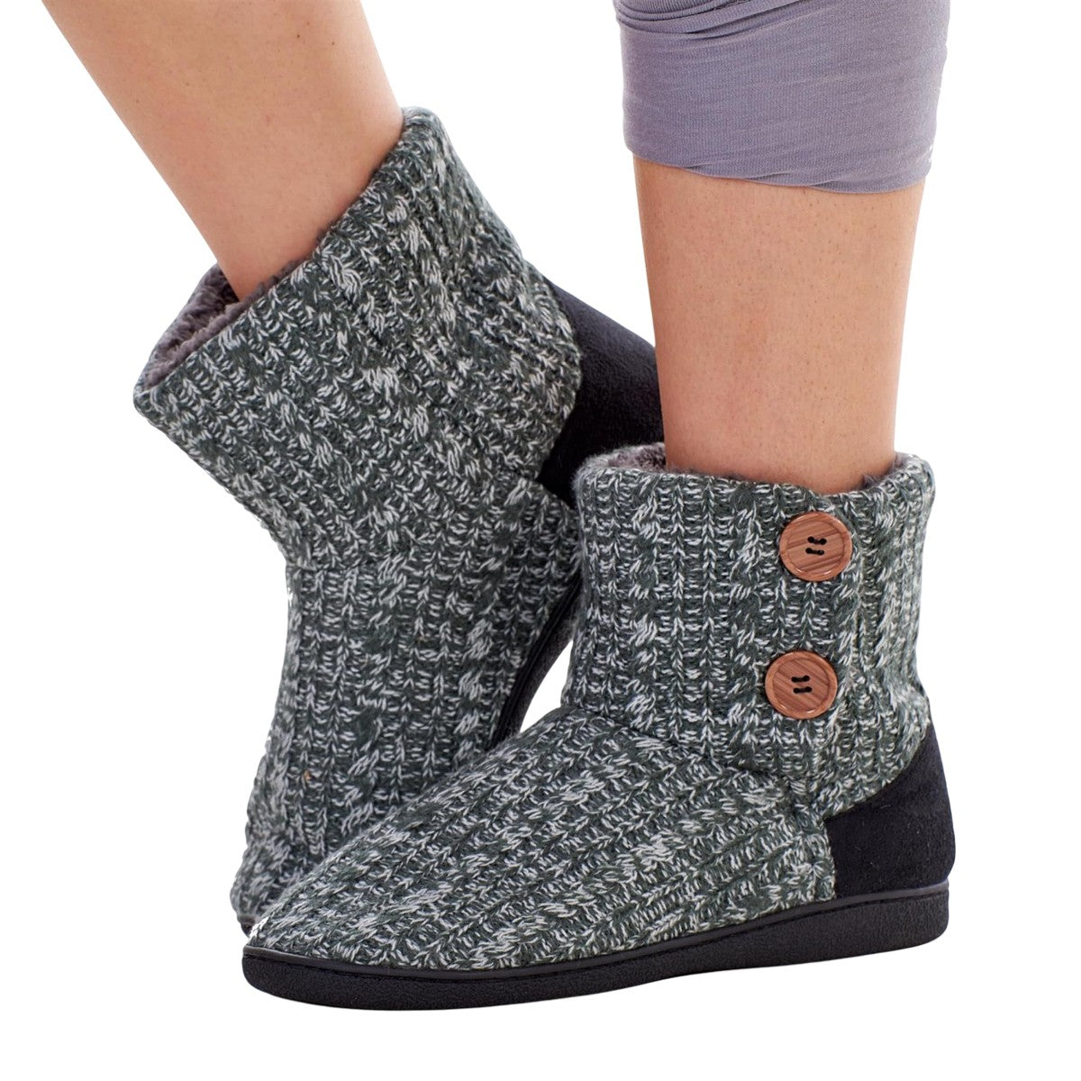 Grey - Back - Keanu Womens-Ladies Cable Knit Slipper Boots