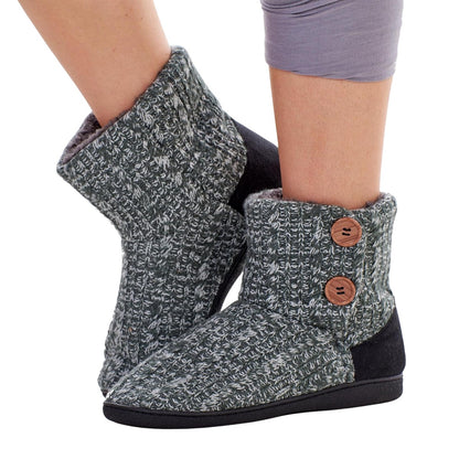 Grey - Back - Keanu Womens-Ladies Cable Knit Slipper Boots