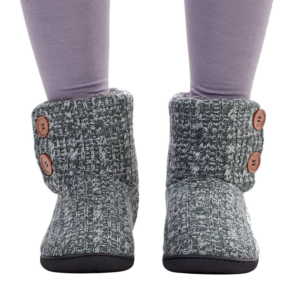 Grey - Side - Keanu Womens-Ladies Cable Knit Slipper Boots