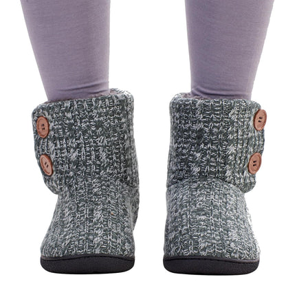 Grey - Side - Keanu Womens-Ladies Cable Knit Slipper Boots