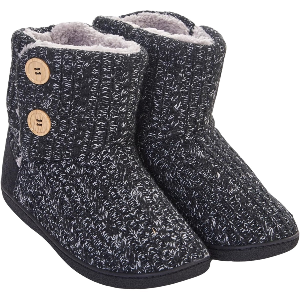 Black - Back - Keanu Womens-Ladies Cable Knit Slipper Boots