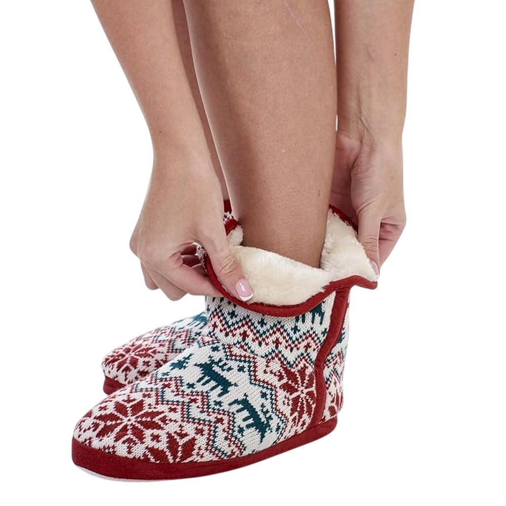 Multicoloured - Pack Shot - Keanu Womens-Ladies Fair Isle Faux Fur Lined Slipper Boots