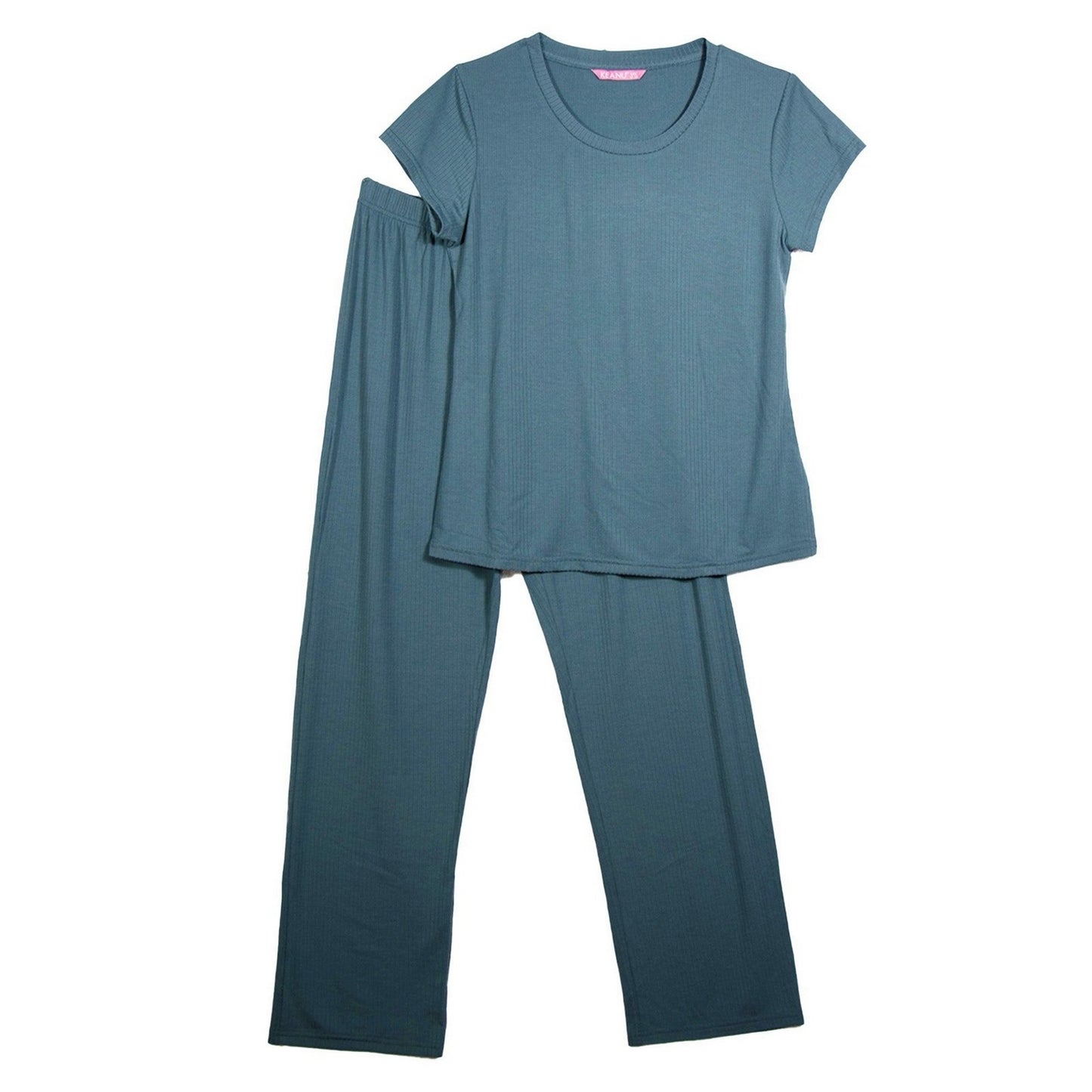 Green - Front - Keanu Womens-Ladies Viscose Ribbed Loungewear Set (Pack of 2)