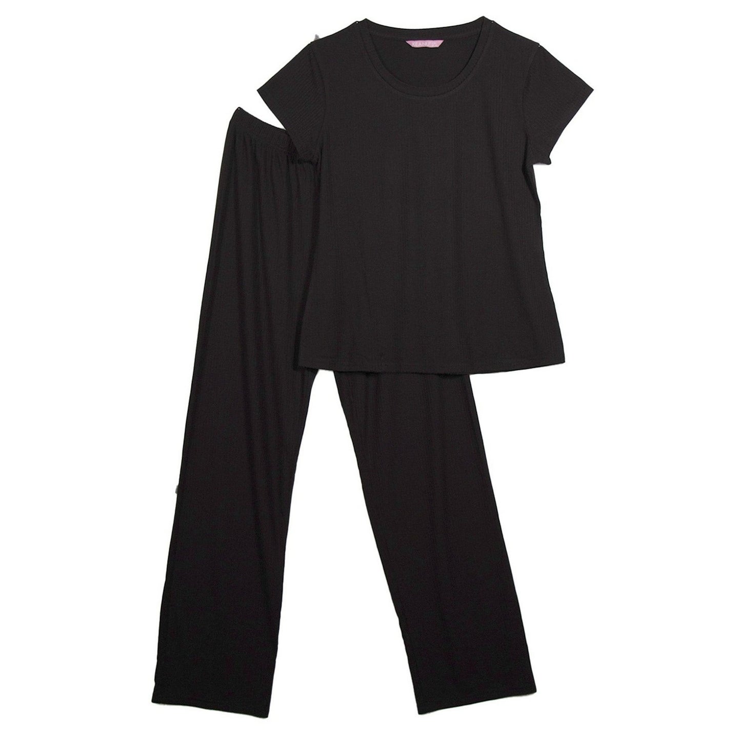 Black - Front - Keanu Womens-Ladies Viscose Ribbed Loungewear Set (Pack of 2)