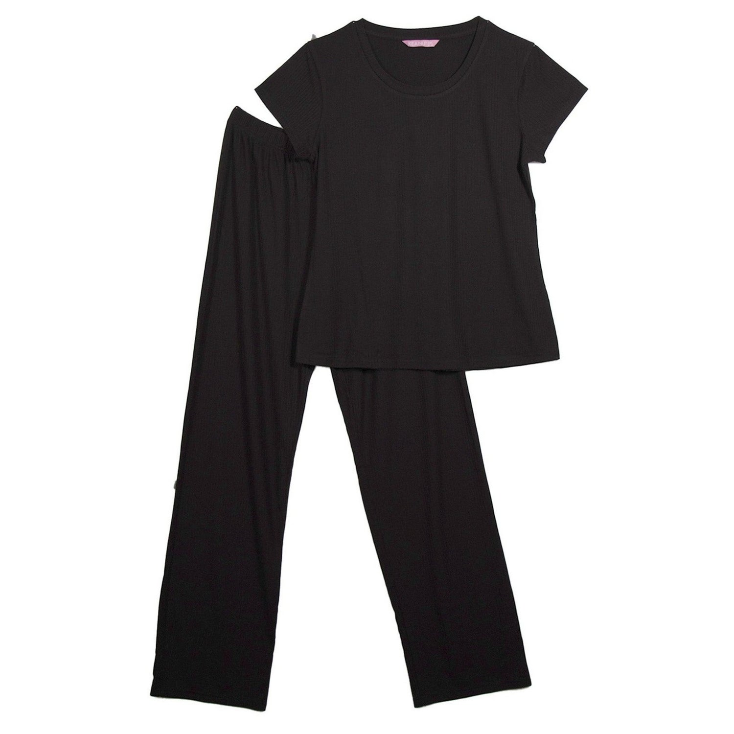 Black - Front - Keanu Womens-Ladies Viscose Ribbed Loungewear Set (Pack of 2)