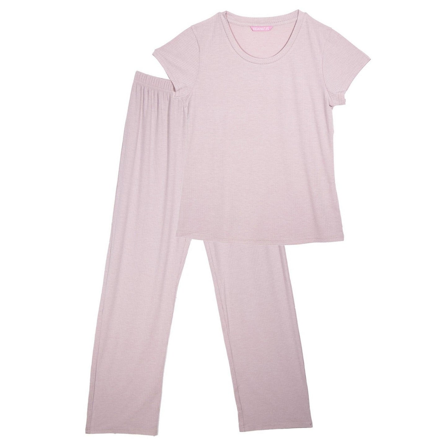 Beige - Front - Keanu Womens-Ladies Viscose Ribbed Loungewear Set (Pack of 2)