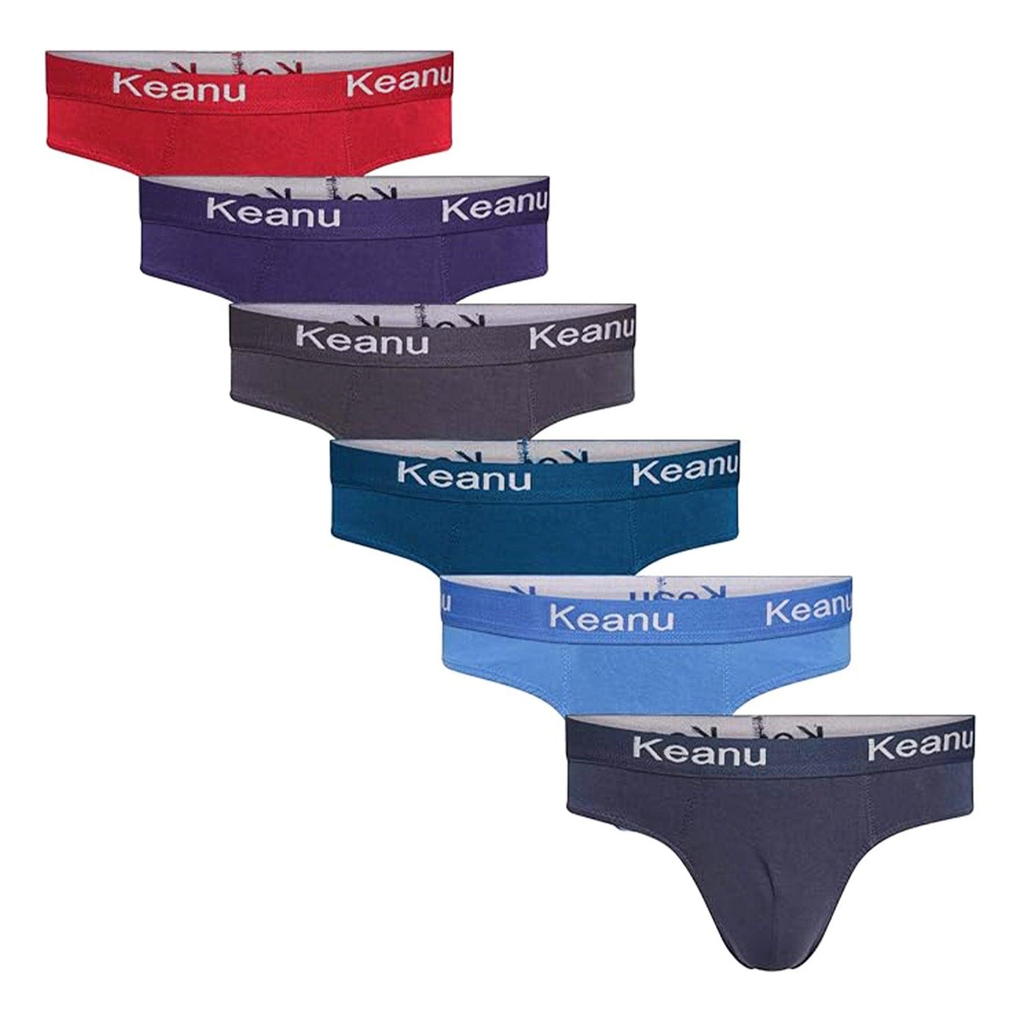 Red-Purple-Black-Blue - Front - Keanu Mens Plain Briefs (Pack of 6)