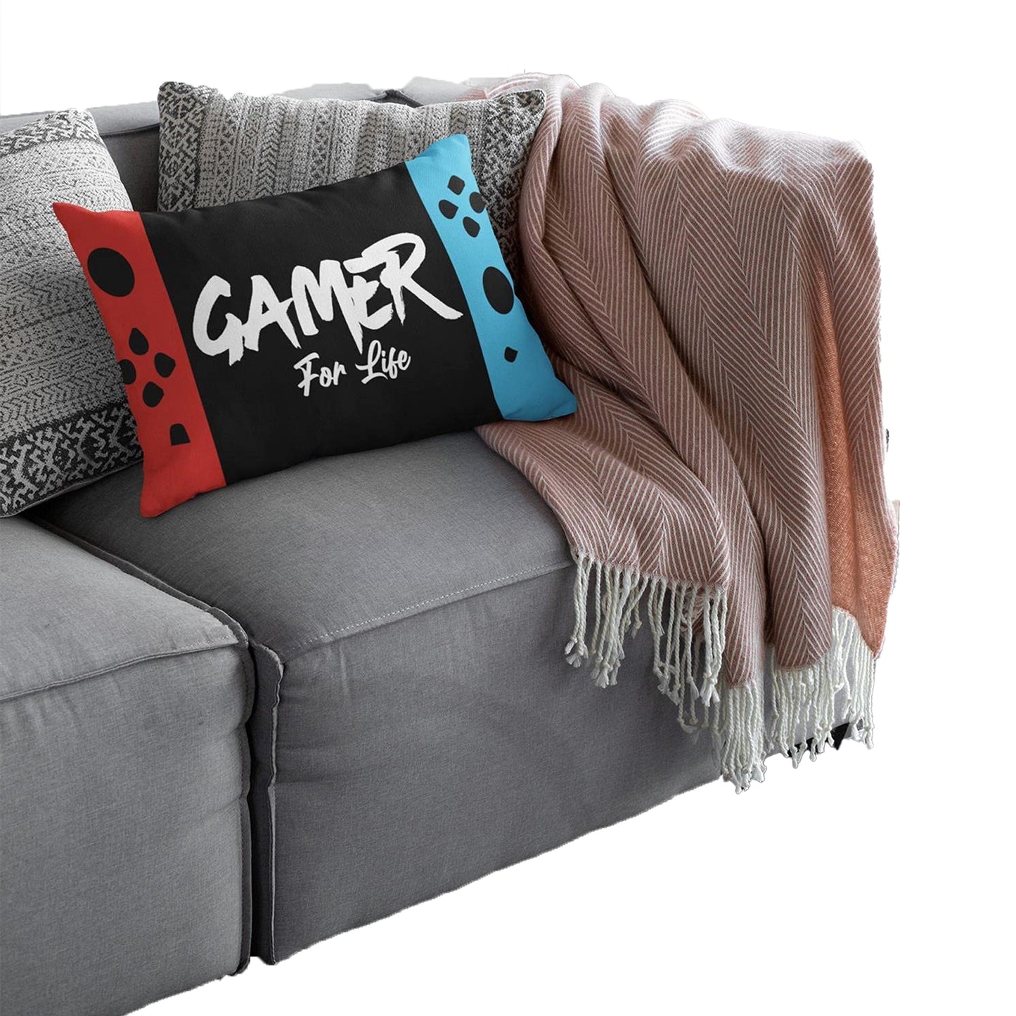 Black-Red-Blue - Side - Gamers Gamer For Life Filled Cushion