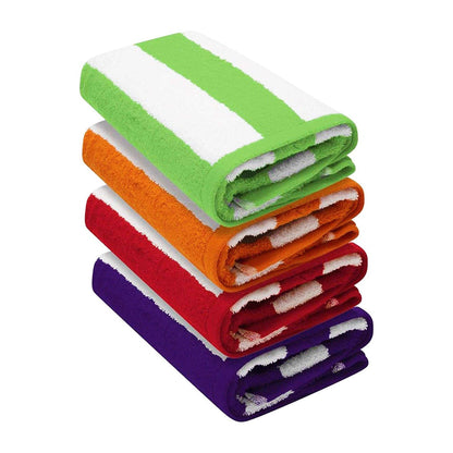Red-Purple-Green-Orange - Back - K Collection Cabana Striped Beach Towel (Pack of 4)