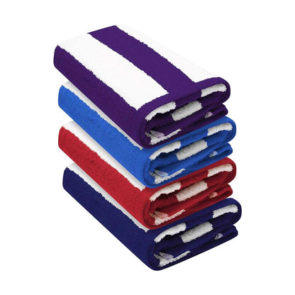Navy-Red-Purple-Blue - Front - K Collection Cabana Striped Beach Towel (Pack of 4)