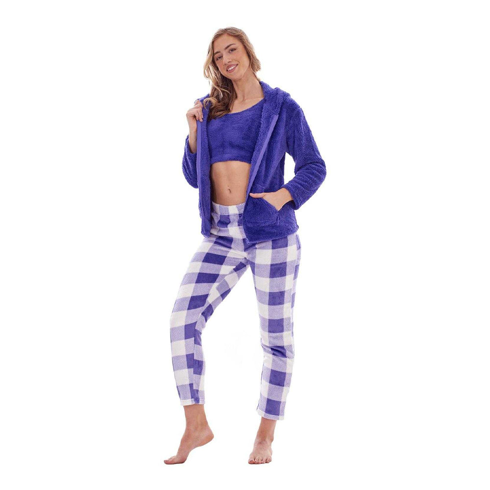 Violet - Back - Keanu Womens-Ladies Checked Fleece Long Pyjama Set