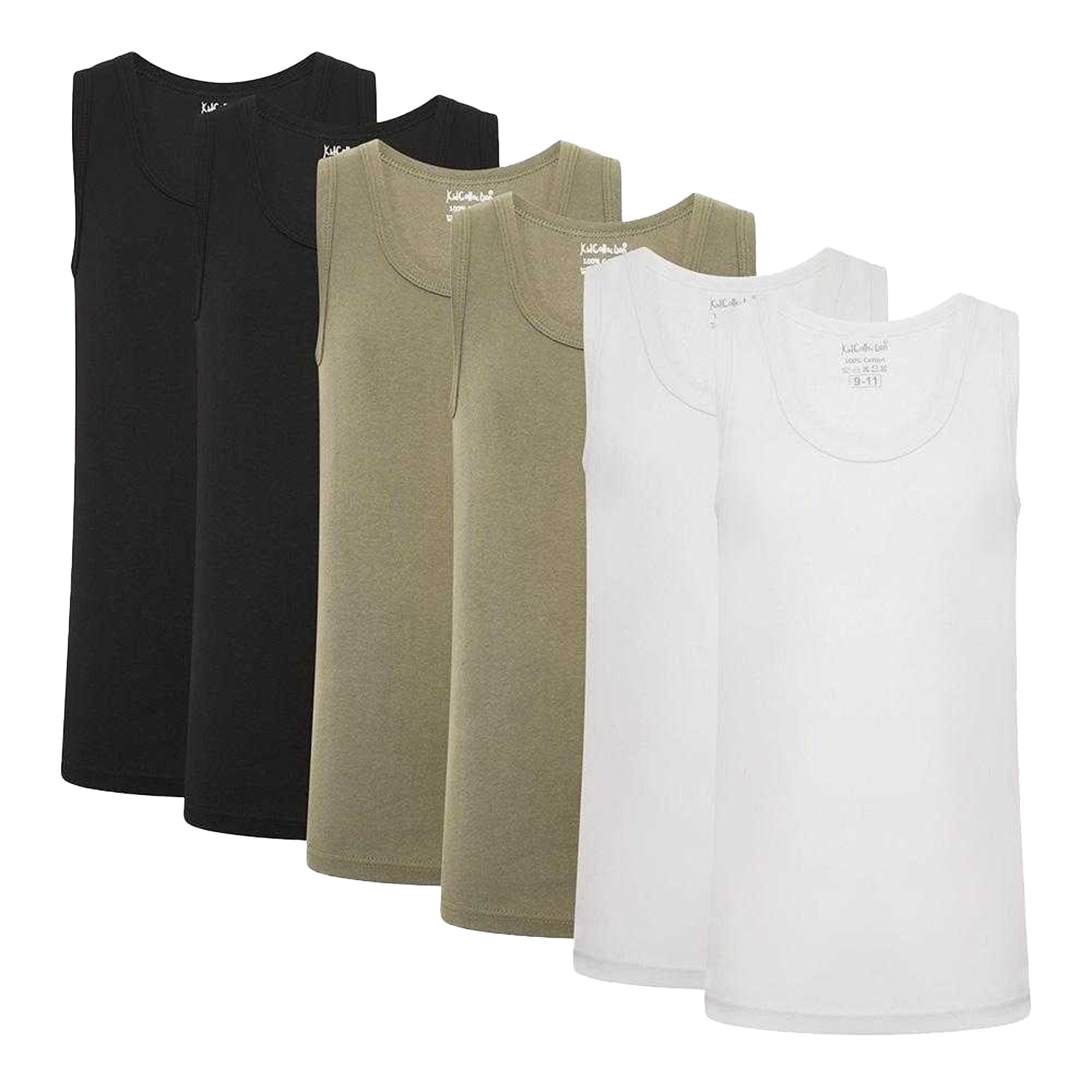 White - Front - KidCollection Boys Vest Top (Pack of 6)