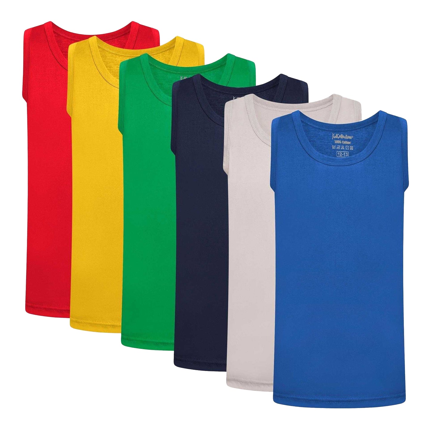 Red-Yellow-Green-Green-Navy-Navy-Grey-Grey-Royal Blue-Royal Blue - Front - KidCollection Boys Vest Top (Pack of 6)