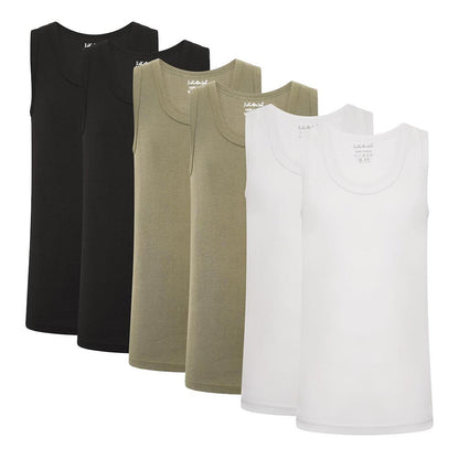 White-Black-Black-Sand-Sand - Front - KidCollection Boys Vest Top (Pack of 6)