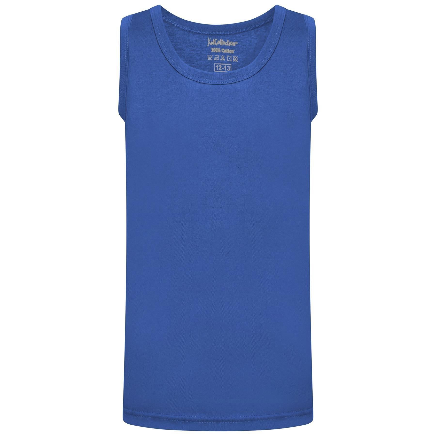 Red-Yellow-Green-Navy-Grey-Royal Blue - Back - KidCollection Boys Vest Top (Pack of 6)