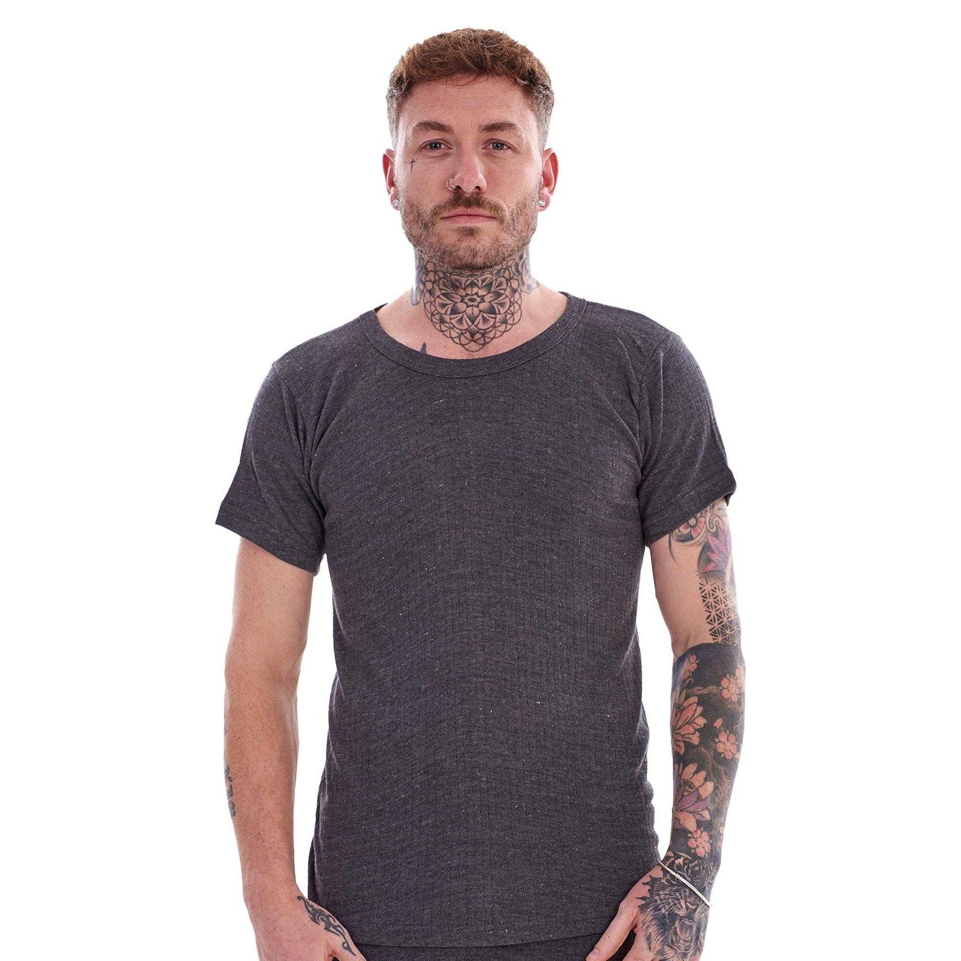 Grey - Front - Heatforce Mens Thermal V Neck Short-Sleeved Base Layer Top (Pack of 3)