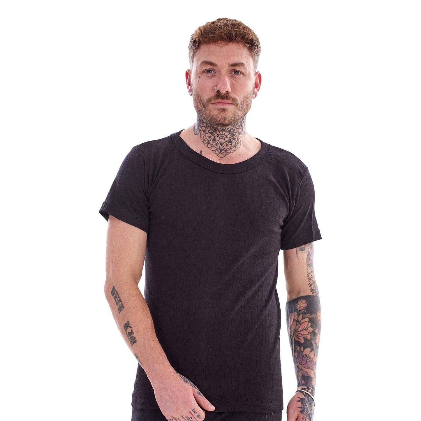 Black - Front - Heatforce Mens Thermal V Neck Short-Sleeved Base Layer Top (Pack of 3)