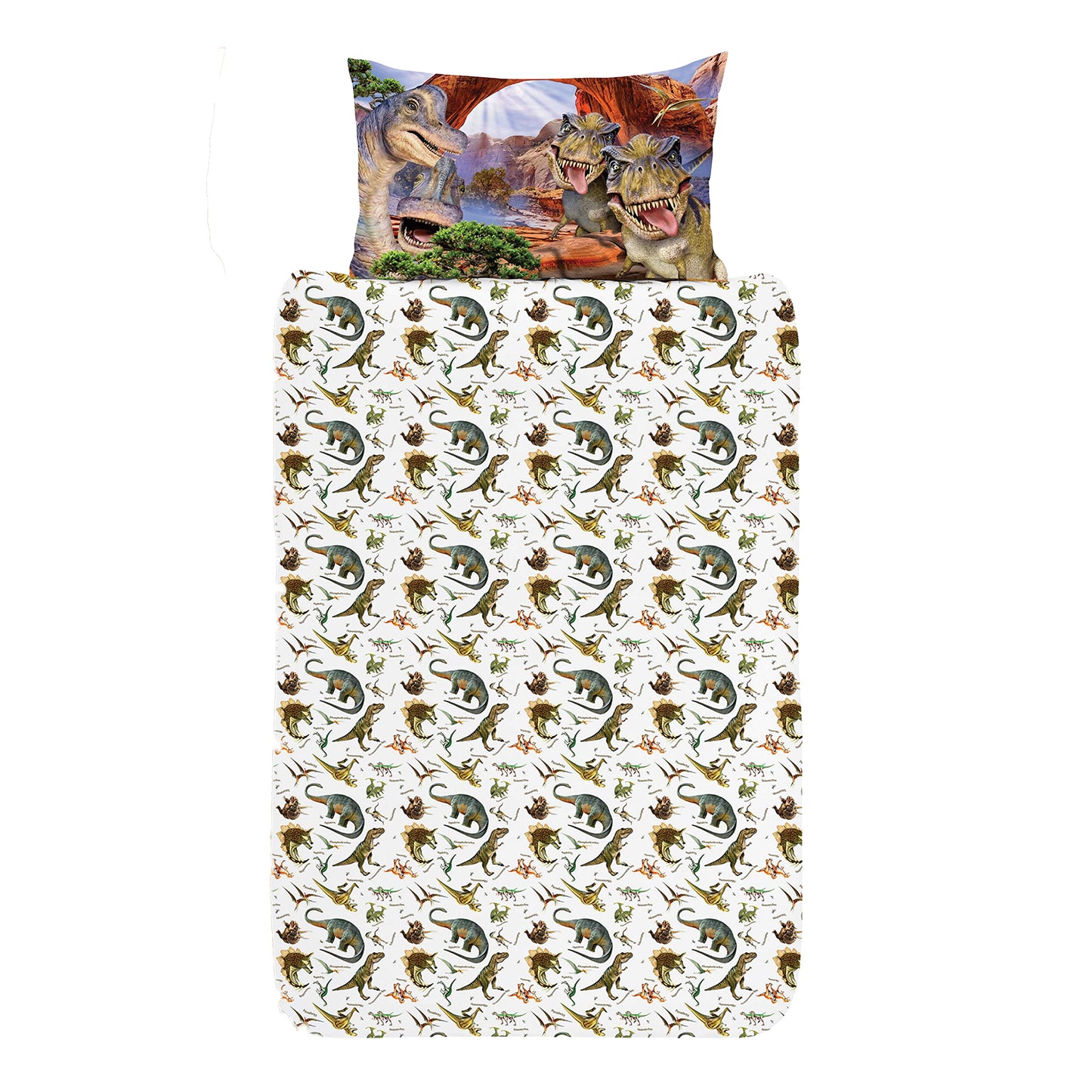 Multicoloured - Back - Selfies Dinosaurs Reversible Duvet Set