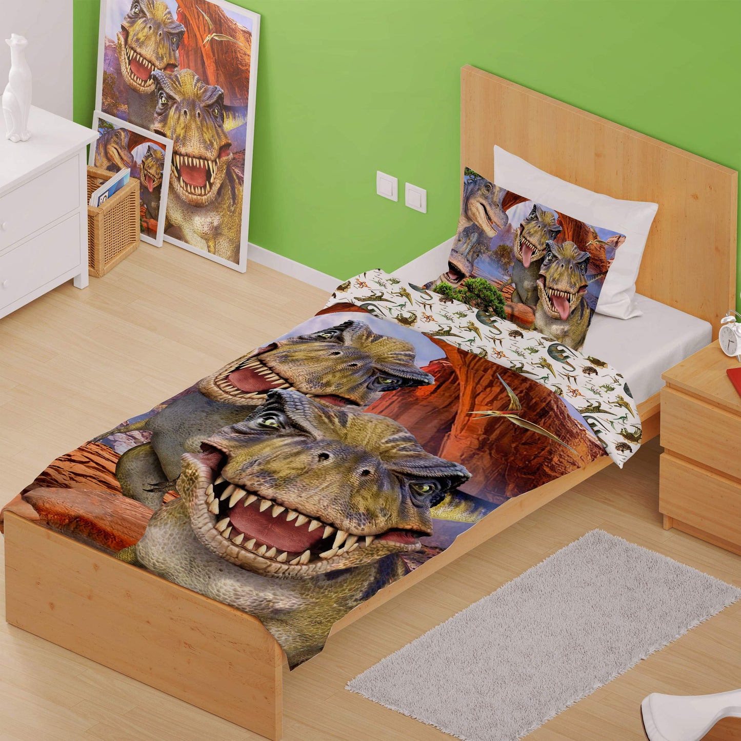 Multicoloured - Side - Selfies Dinosaurs Reversible Duvet Set