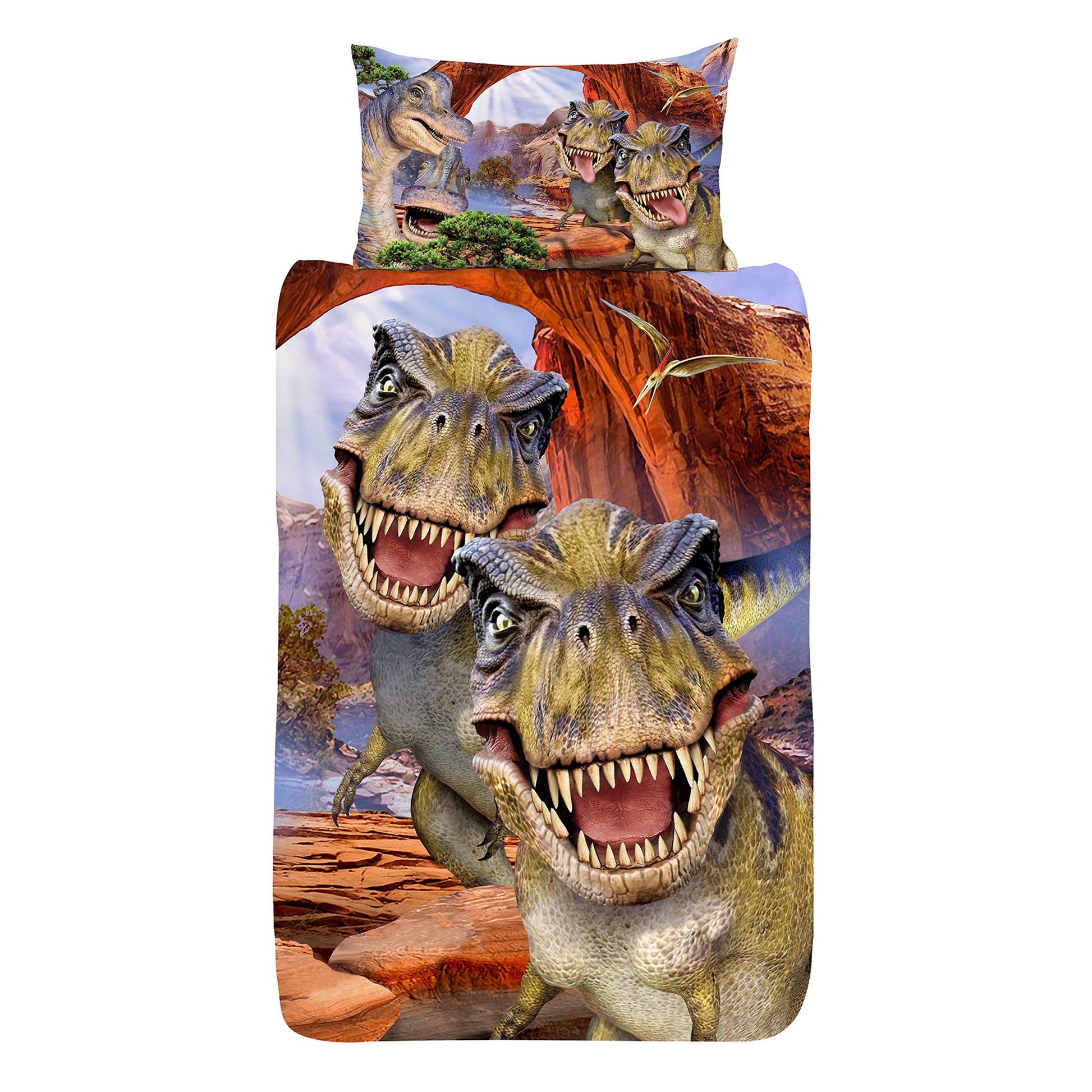 Multicoloured - Front - Selfies Dinosaurs Reversible Duvet Set