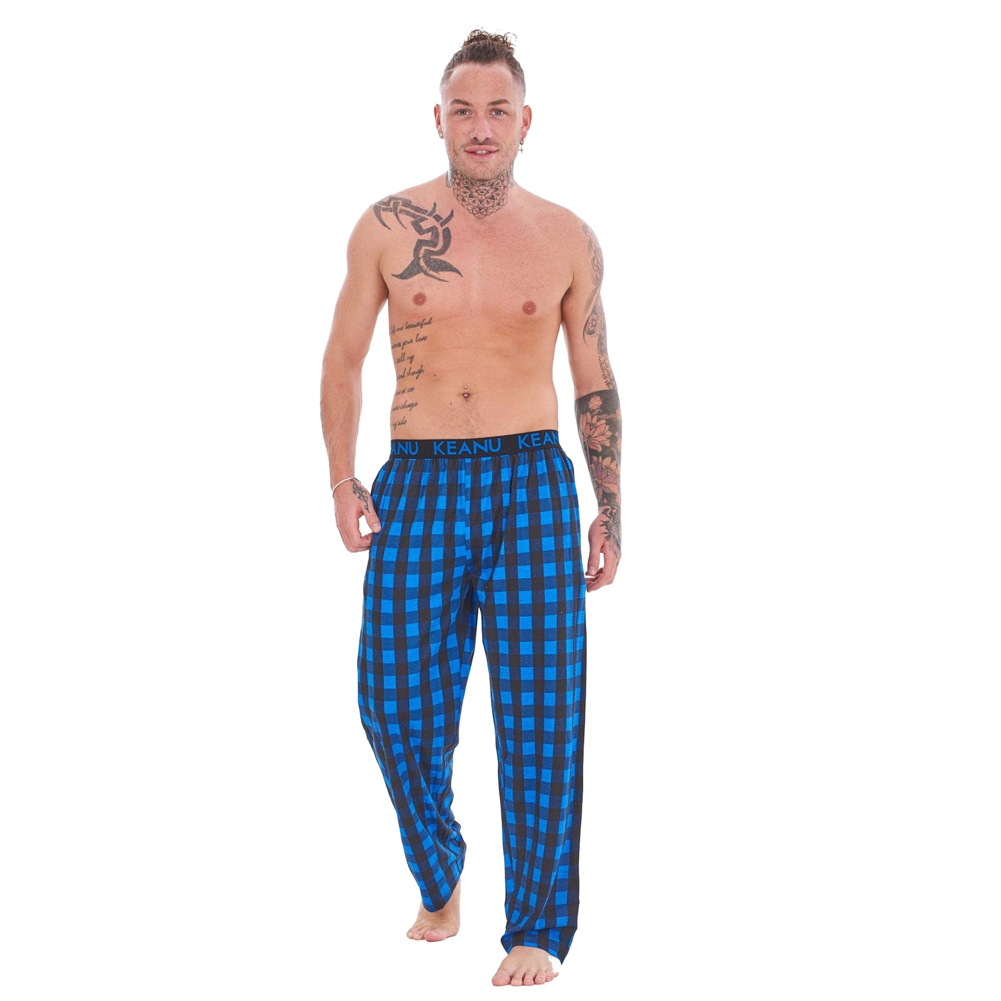 Black-Blue - Back - Keanu Mens Buffalo Check Lounge Pants (Pack of 2)