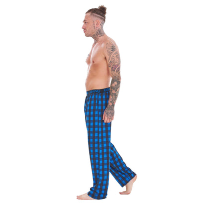 Black-Blue - Side - Keanu Mens Buffalo Check Lounge Pants (Pack of 2)