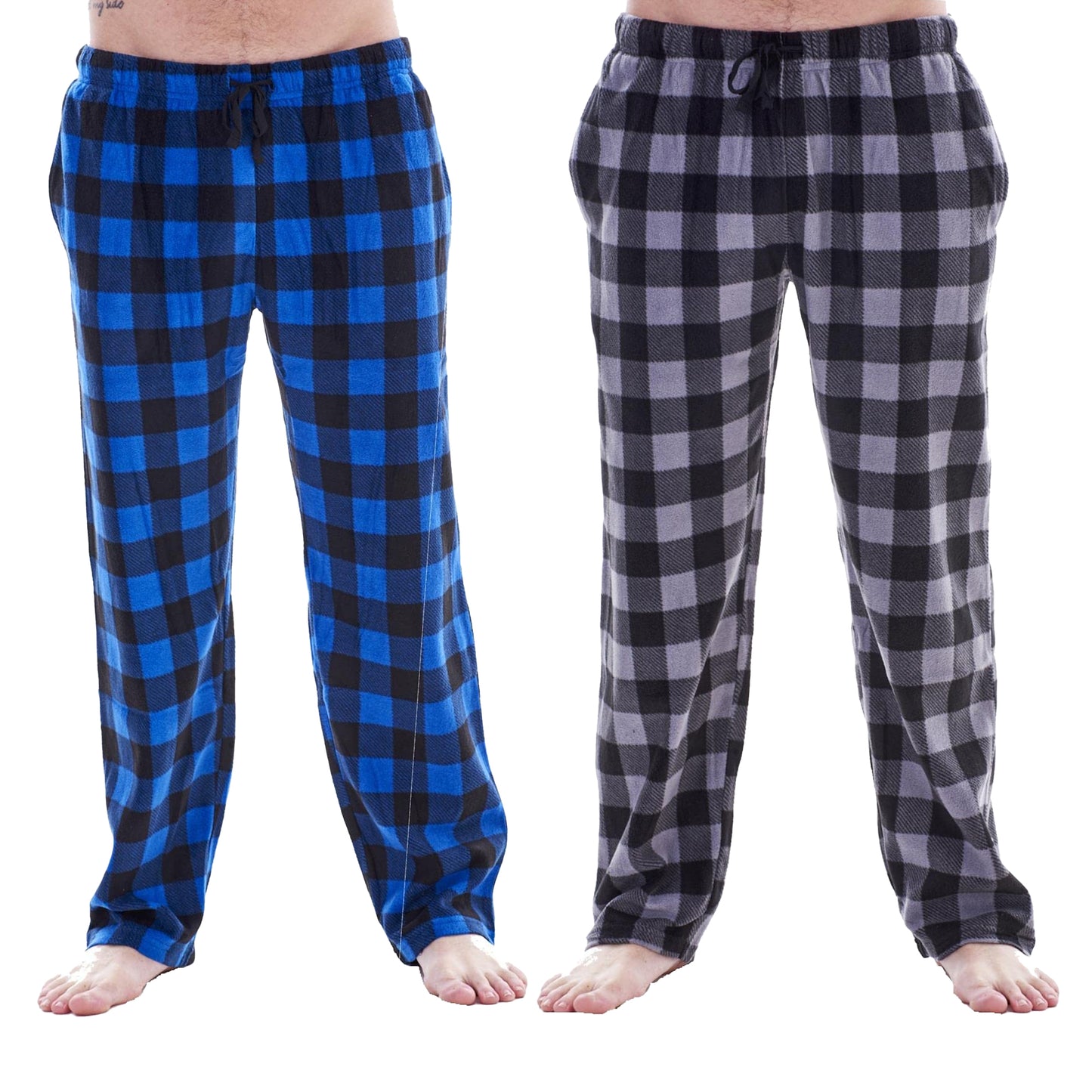 Blue-Grey - Front - Keanu Mens Buffalo Check Lounge Pants (Pack of 2)