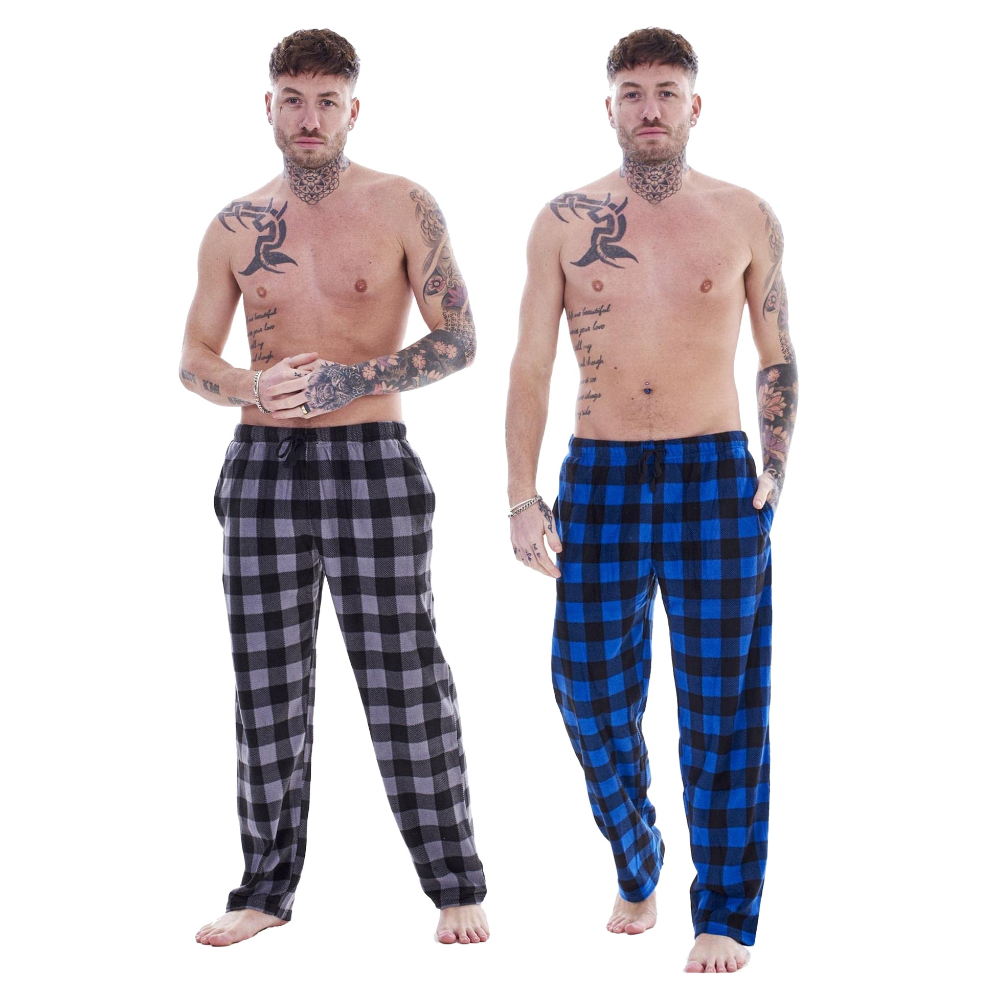 Blue-Grey - Back - Keanu Mens Buffalo Check Lounge Pants (Pack of 2)
