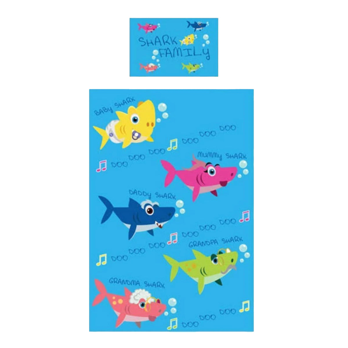 Blue-Multicoloured - Front - Baby Shark Childrens-Kids Doo Doo Reversible Duvet Cover Set