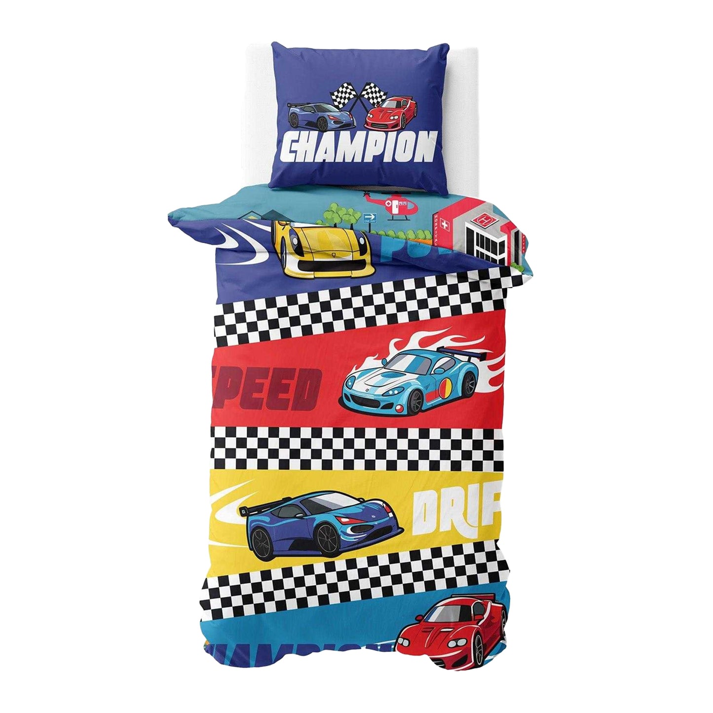 Multicoloured - Front - K Collection Champion Road Track Panel Duvet Set