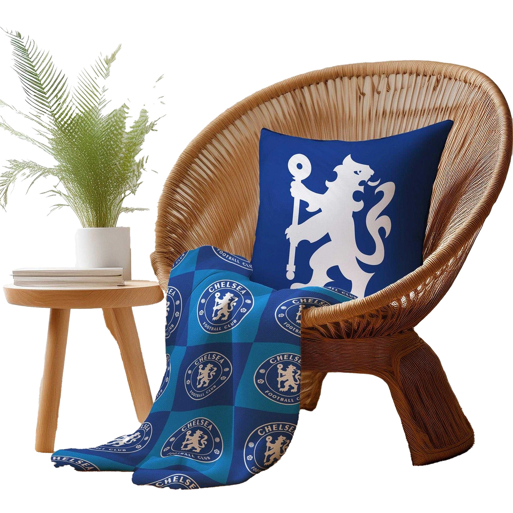 Blue-White - Back - Chelsea FC Polyester Checkered Fleece Blanket
