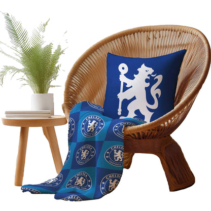 Blue-White - Back - Chelsea FC Polyester Checkered Fleece Blanket