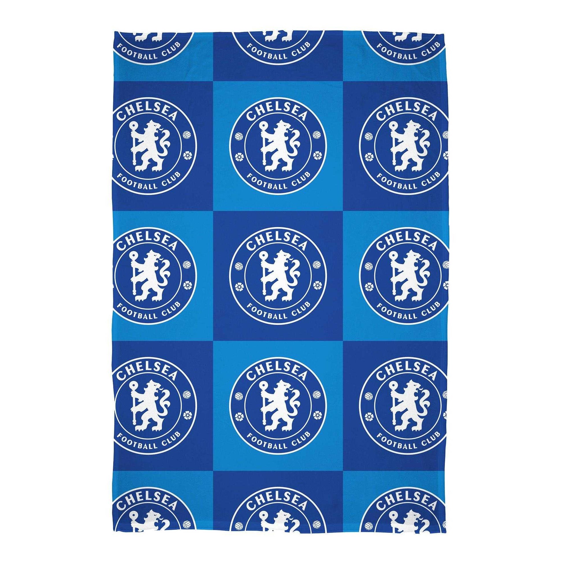 Blue-White - Front - Chelsea FC Polyester Checkered Fleece Blanket