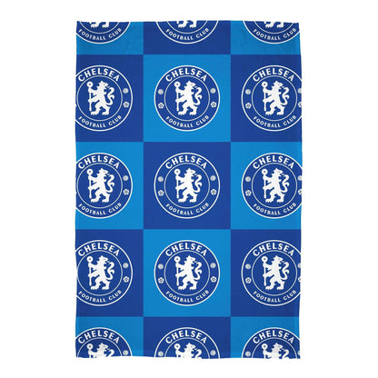 Blue-White - Front - Chelsea FC Polyester Checkered Fleece Blanket