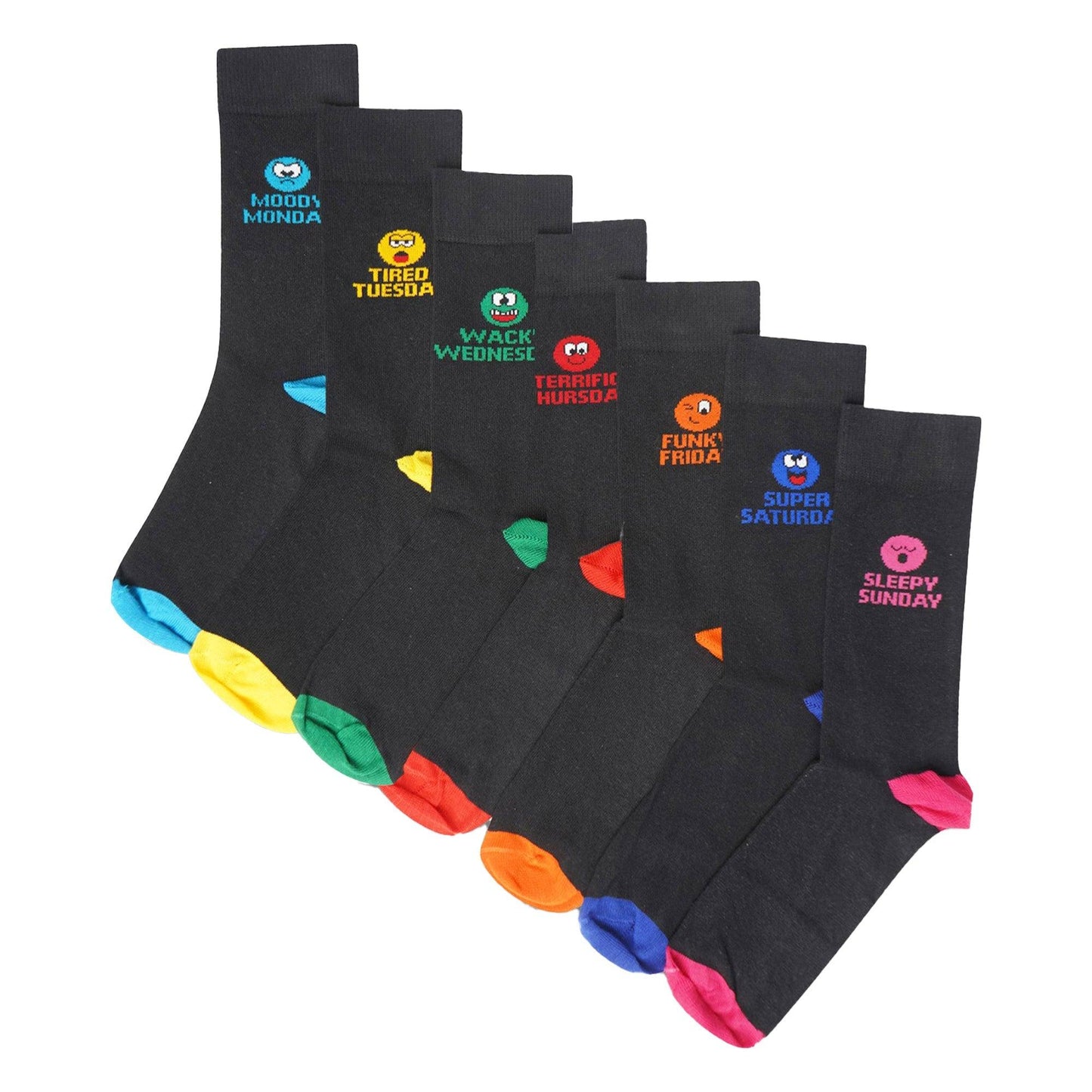 Multicoloured - Front - Public Dealz Mens Mood Of The Week Socks (Pack of 7)