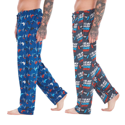 Blue-Grey - Back - Keanu Mens Game For Life Game Controller Lounge Pants (Pack of 2)