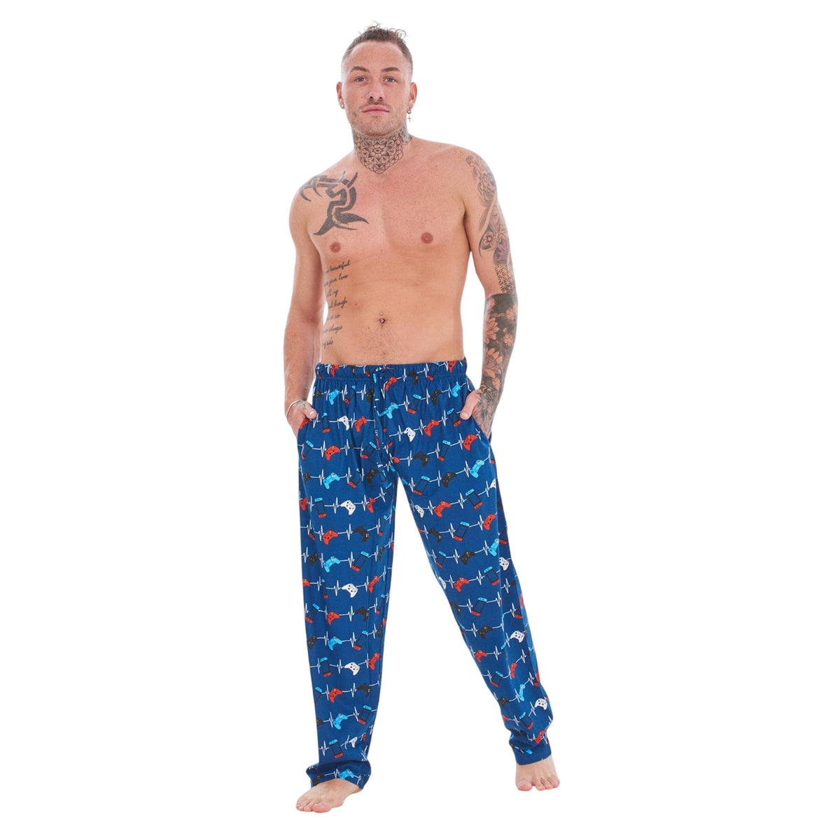 Blue-Grey - Side - Keanu Mens Game For Life Game Controller Lounge Pants (Pack of 2)