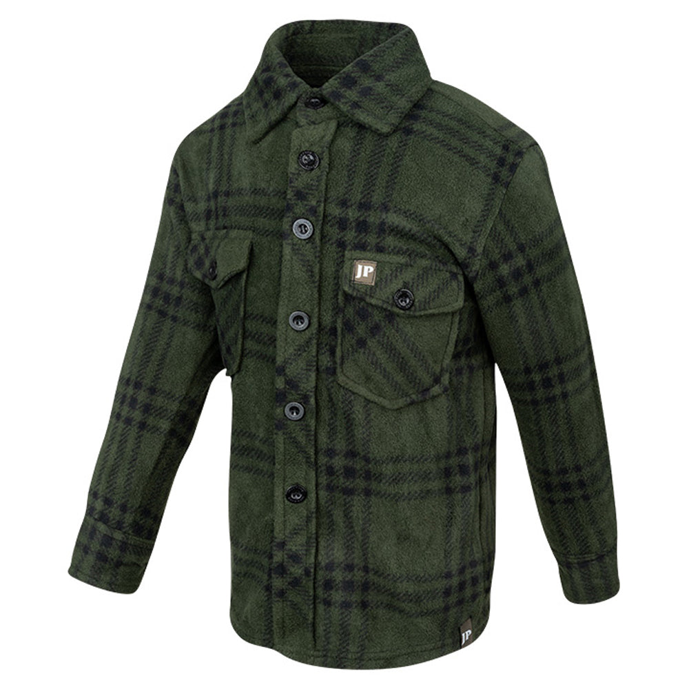 Green - Side - Jack Pyke Childrens-Kids Checked Polar Fleece Shirt