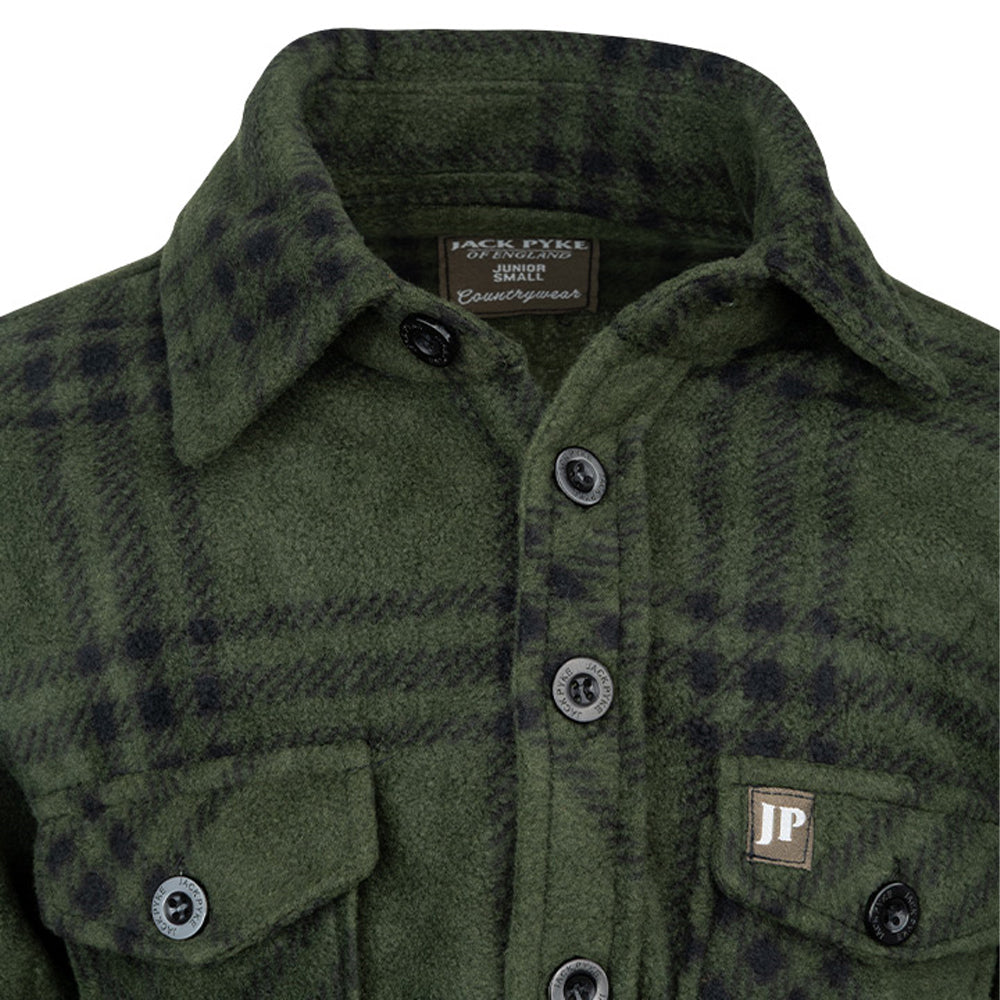 Green - Pack Shot - Jack Pyke Childrens-Kids Checked Polar Fleece Shirt