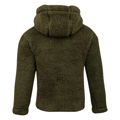 Dark Olive - Back - Jack Pyke Childrens-Kids Sherpa Fleece Hoodie
