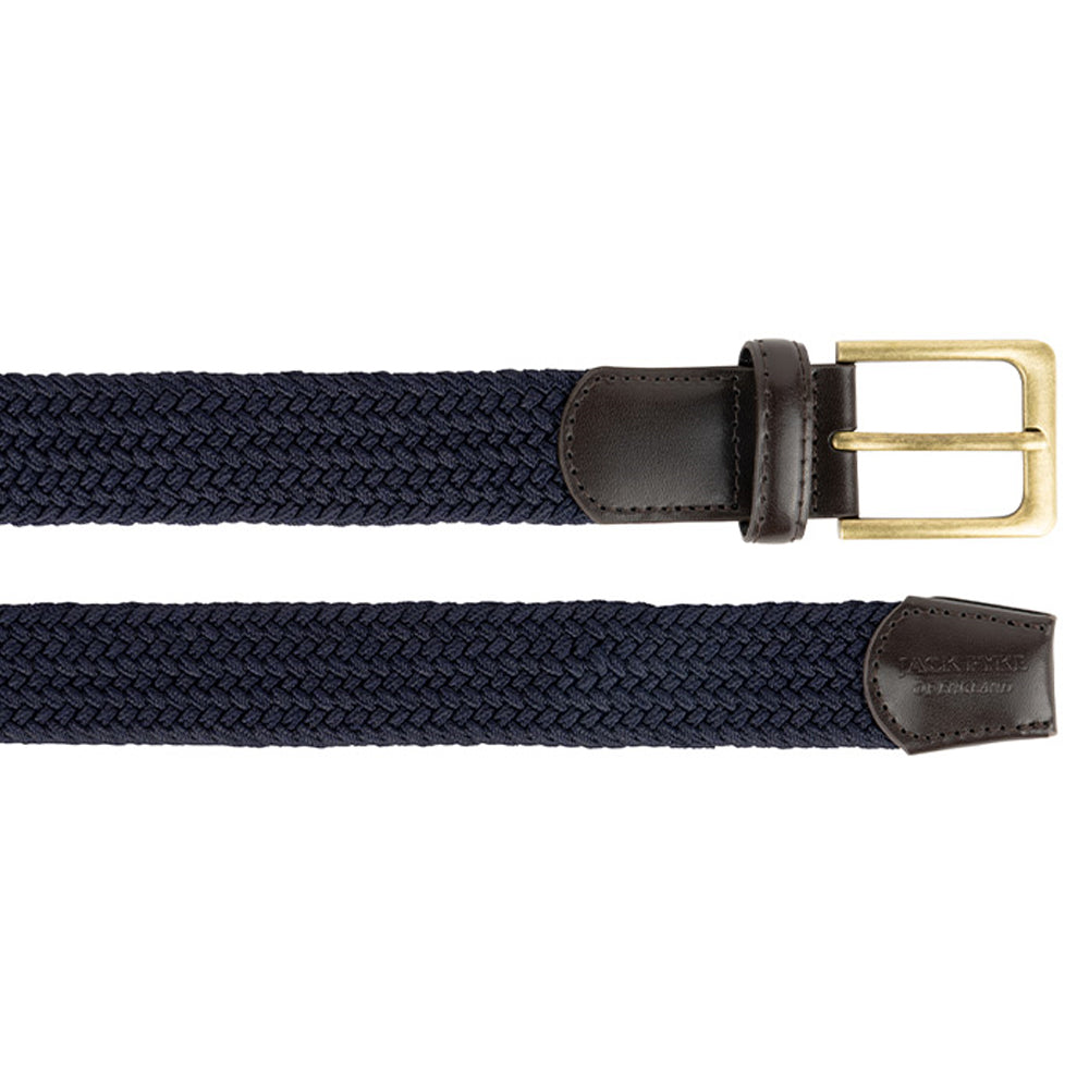 Navy - Side - Jack Pyke Mens Countryman Leather Trim Elasticated Waist Belt