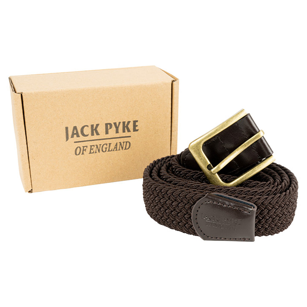Brown - Lifestyle - Jack Pyke Mens Countryman Leather Trim Elasticated Waist Belt