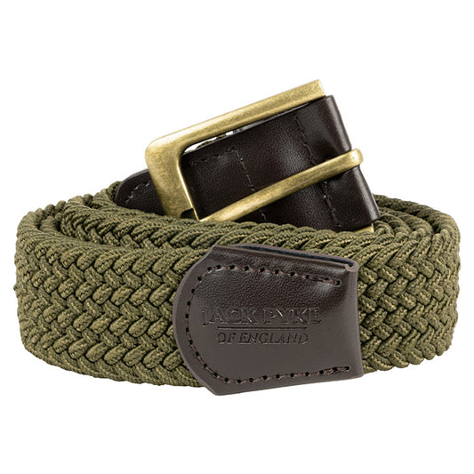 Green - Front - Jack Pyke Mens Countryman Leather Trim Elasticated Waist Belt