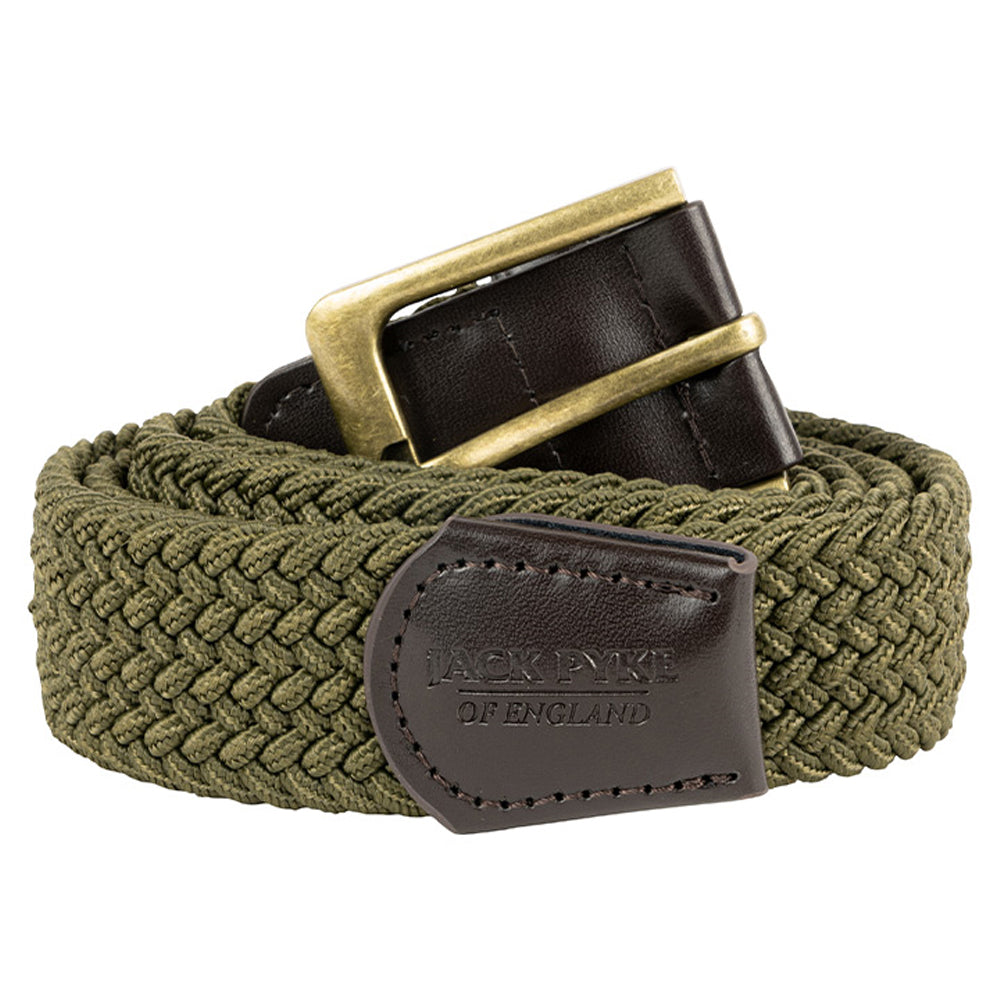 Green - Front - Jack Pyke Mens Countryman Leather Trim Elasticated Waist Belt