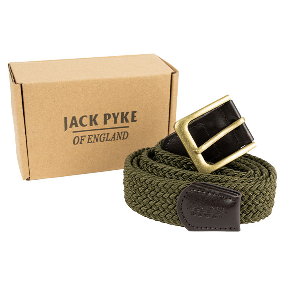 Green - Lifestyle - Jack Pyke Mens Countryman Leather Trim Elasticated Waist Belt