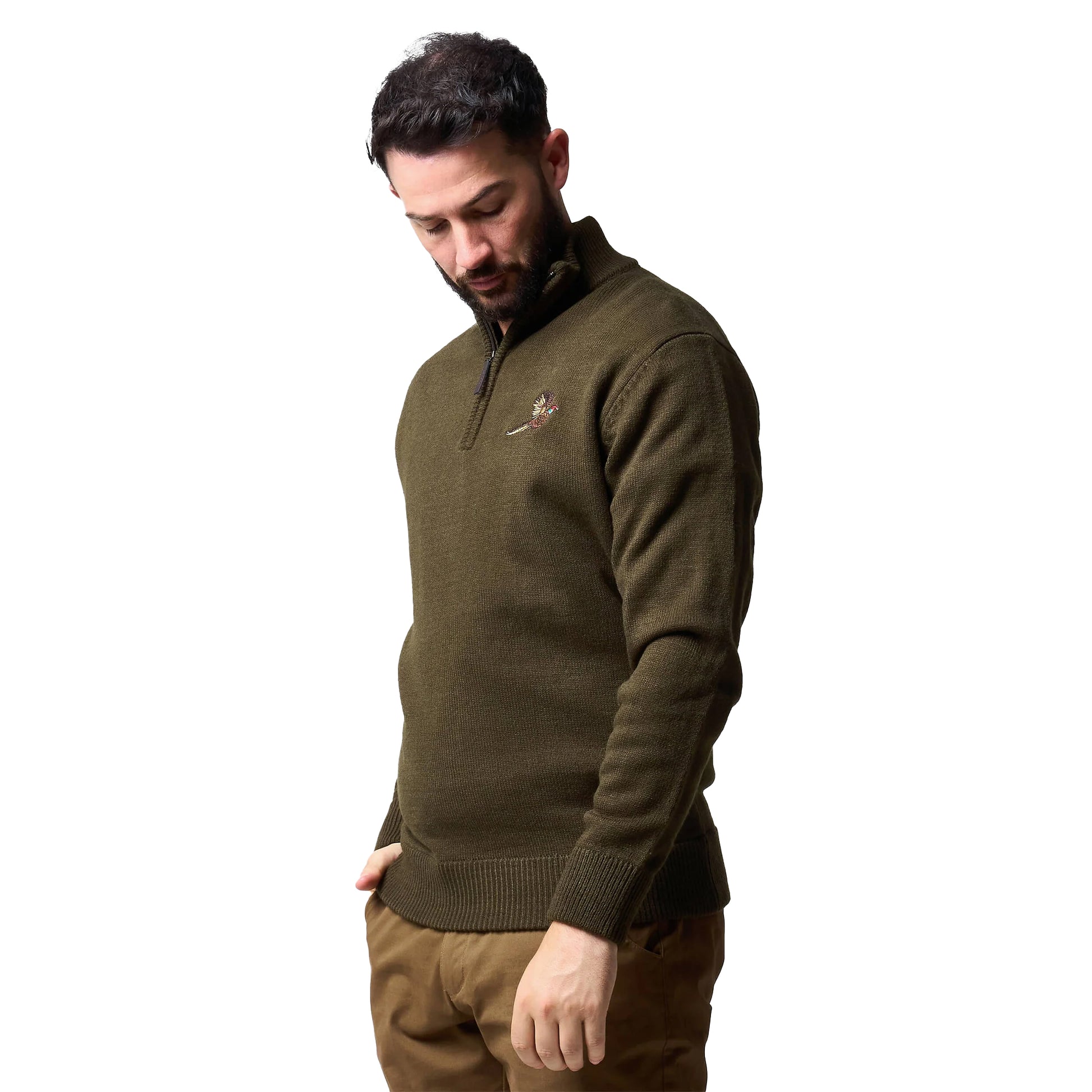 Olive Green - Side - Jack Pyke Mens Pheasant Zip Neck Sweatshirt