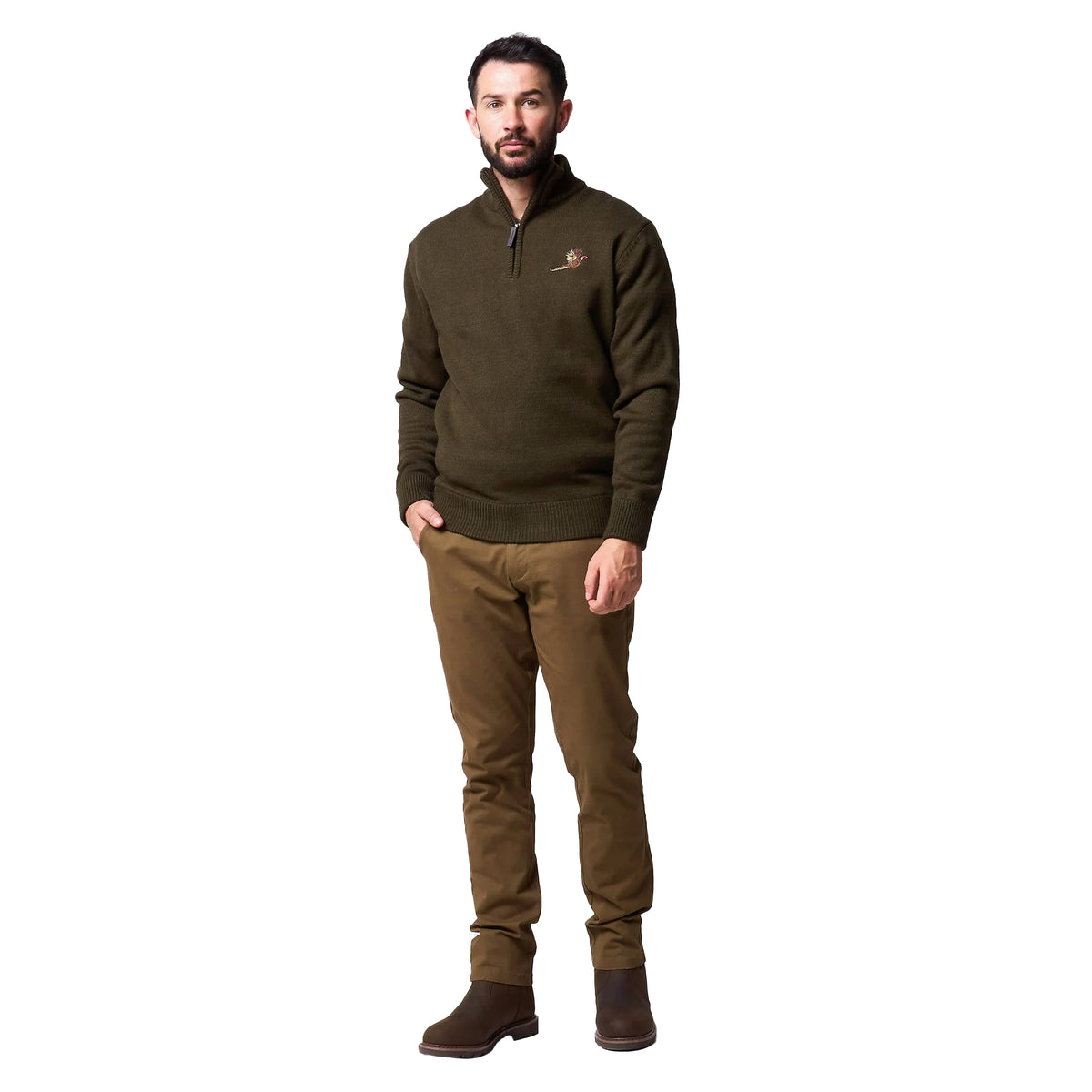 Olive Green - Lifestyle - Jack Pyke Mens Pheasant Zip Neck Sweatshirt