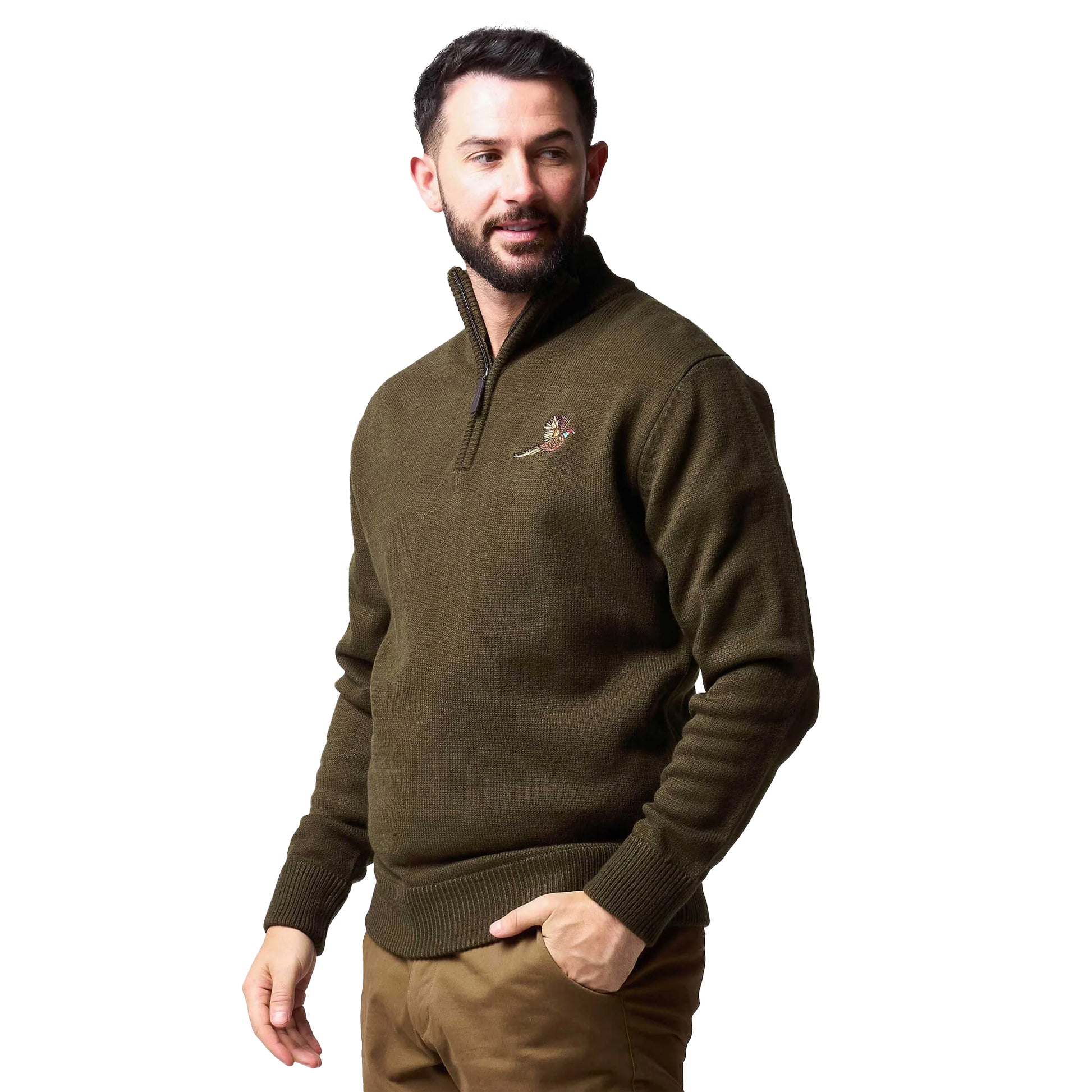 Olive Green - Front - Jack Pyke Mens Pheasant Zip Neck Sweatshirt